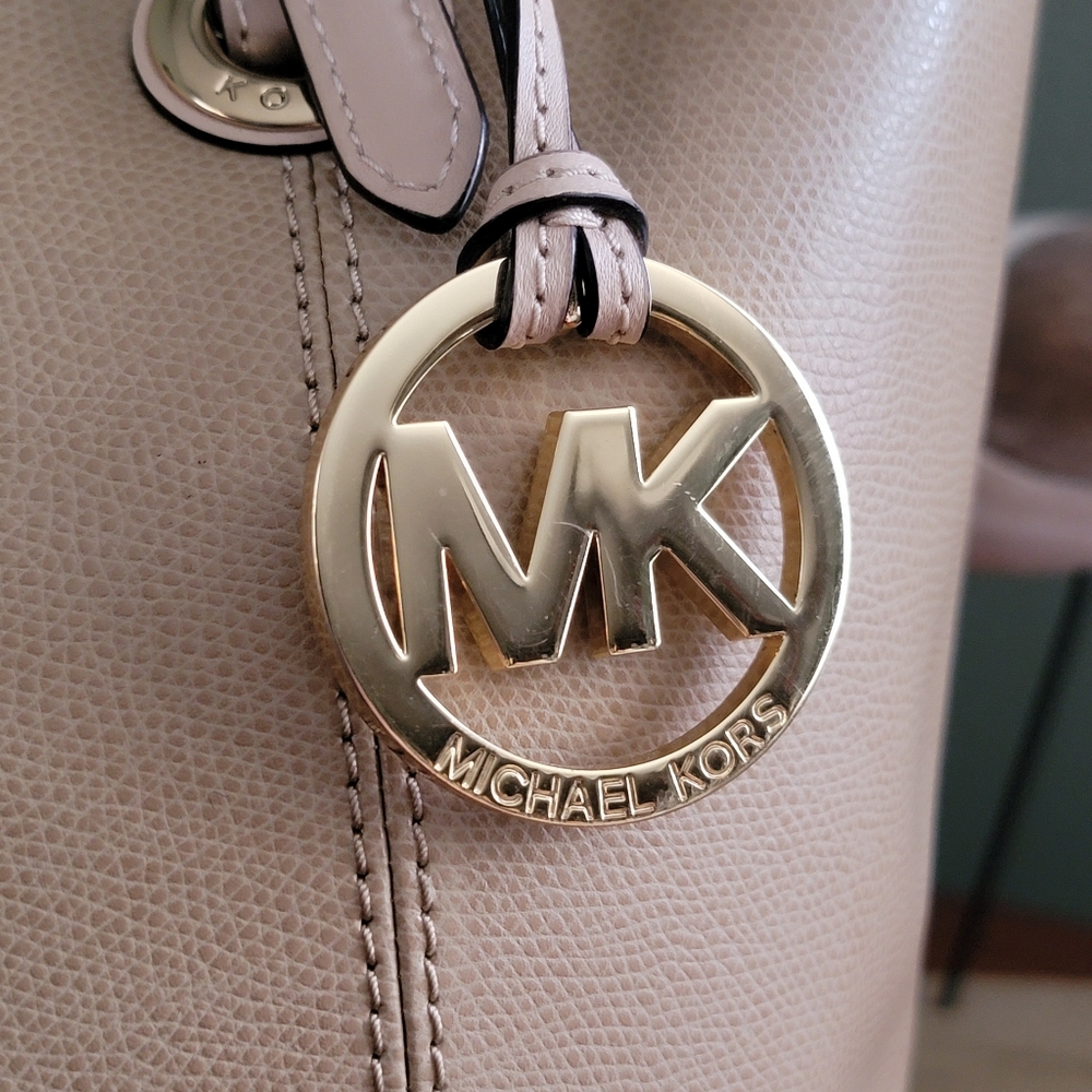 Michael Kors Large Pebbled Leather Tote Beige Taupe Shoulder Bag Purse - Picture 3 of 16